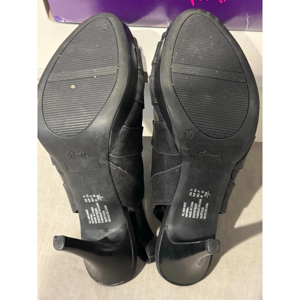 Women's Fioni Pewter Black Peep Toe Slingback platform Heels Size 10 vegan - Picture 12 of 12